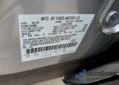 2024 Ford Explorer Xlt z USA, uszkodzony, nr VIN 1FMSK7DH8RGA81728